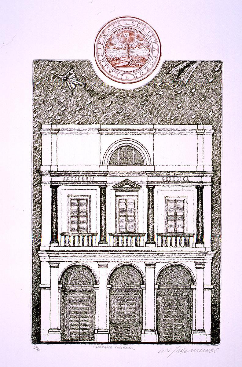 veduta della facciata dell'Accademia di Treia (stampa) di Jacomucci Carlo (sec. XX)