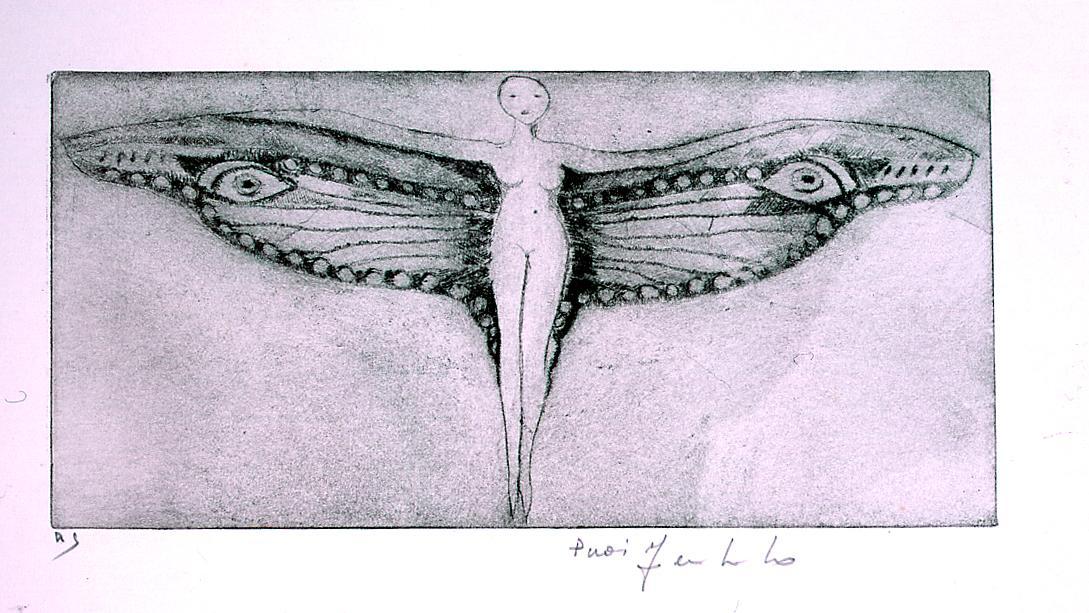 farfalla antropomorfa (stampa) di Piras Ferdinando (sec. XX)