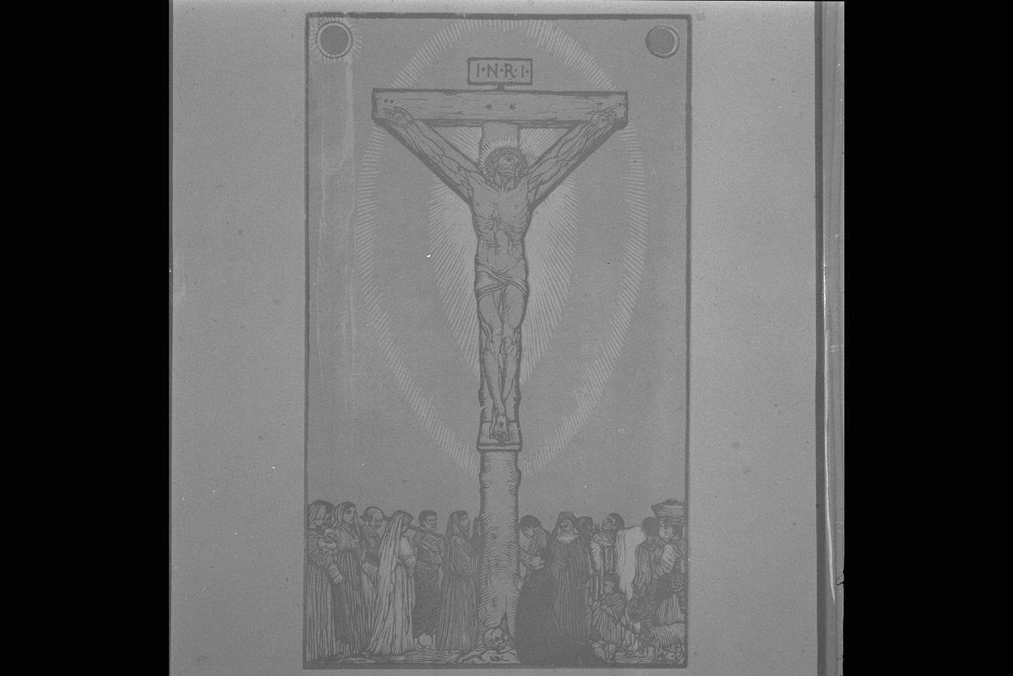 Il Cristo del villaggio, Crocifissione (stampa) di De Carolis Adolfo (sec. XX)