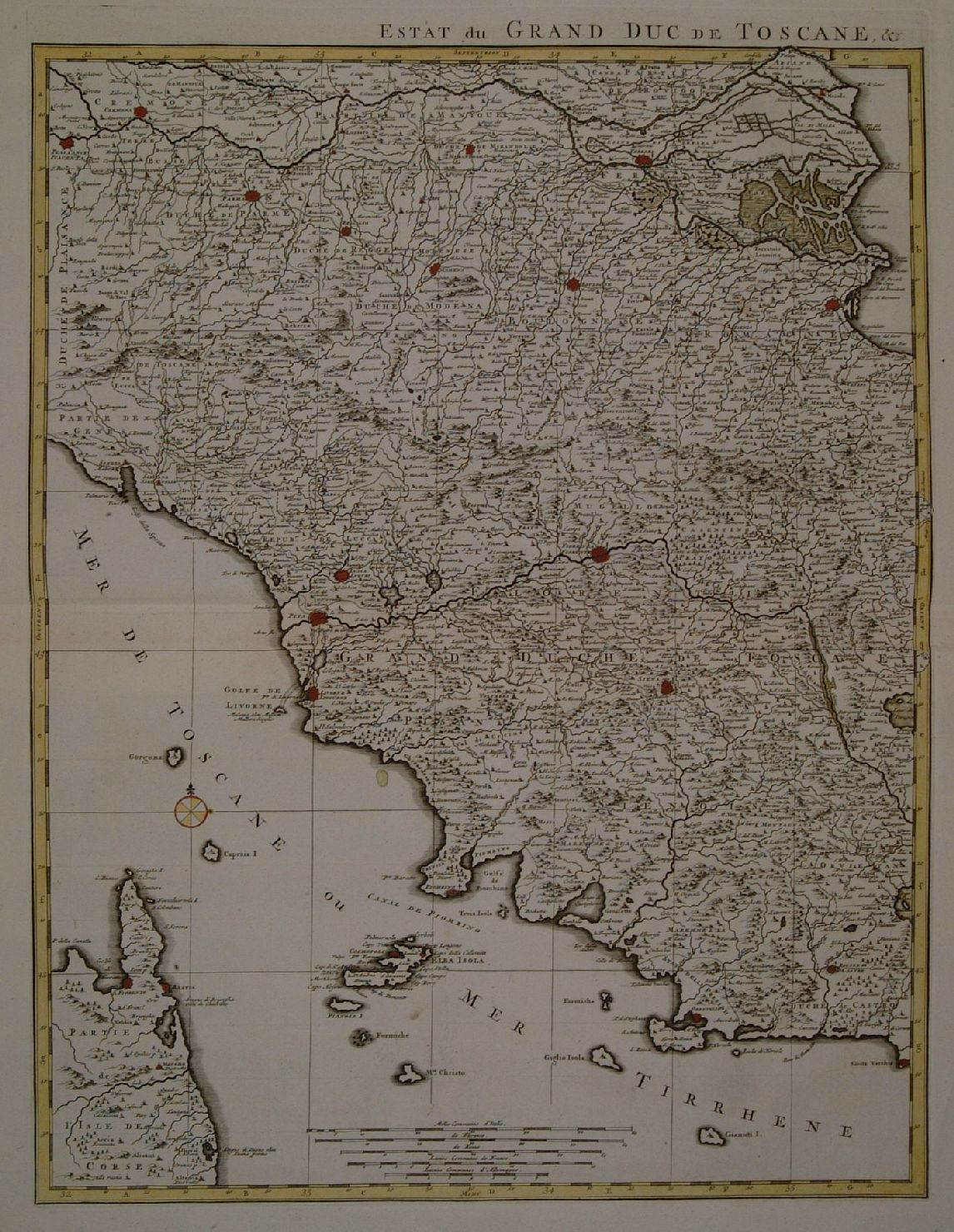 carta geografica della Toscana (stampa a colori) di Sanson Nicolas (sec. XVII)