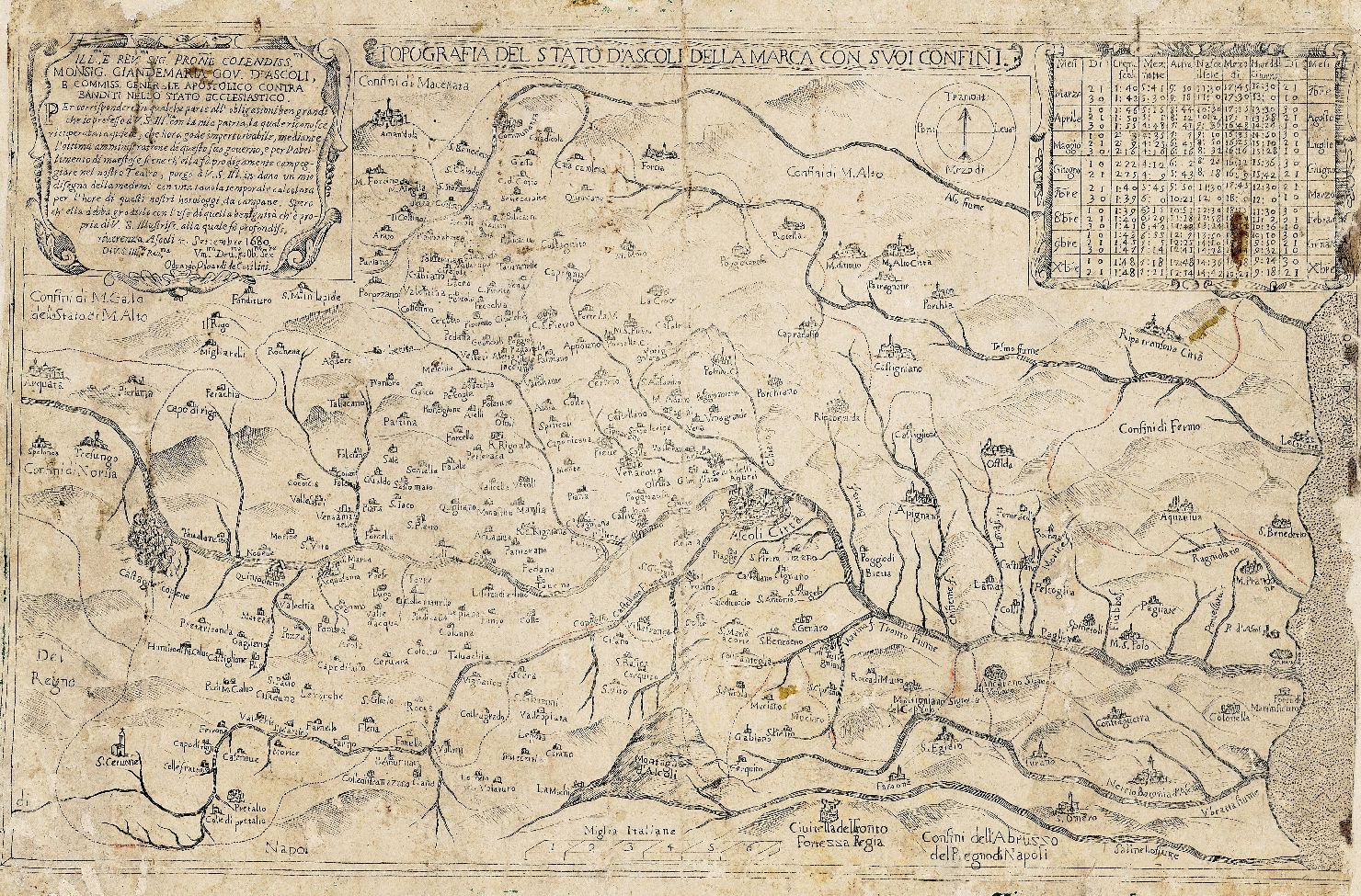 carta geografica della Marca di Ascoli (stampa smarginata) di Odoardi de'Catilini Odoardo (sec. XVII)