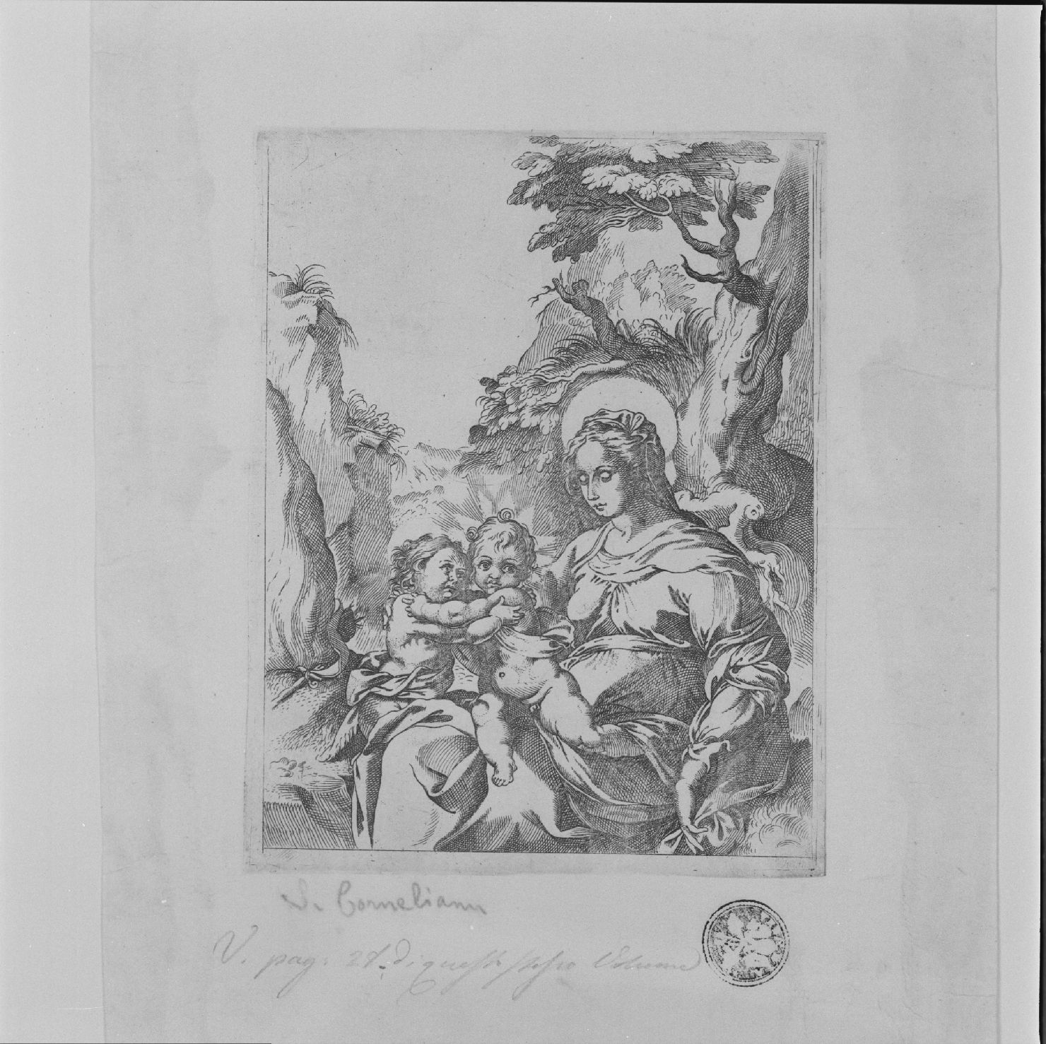 Madonna con Bambino e San Giovannino (stampa) di Strada Vespasiano (secc. XVI/ XVII)