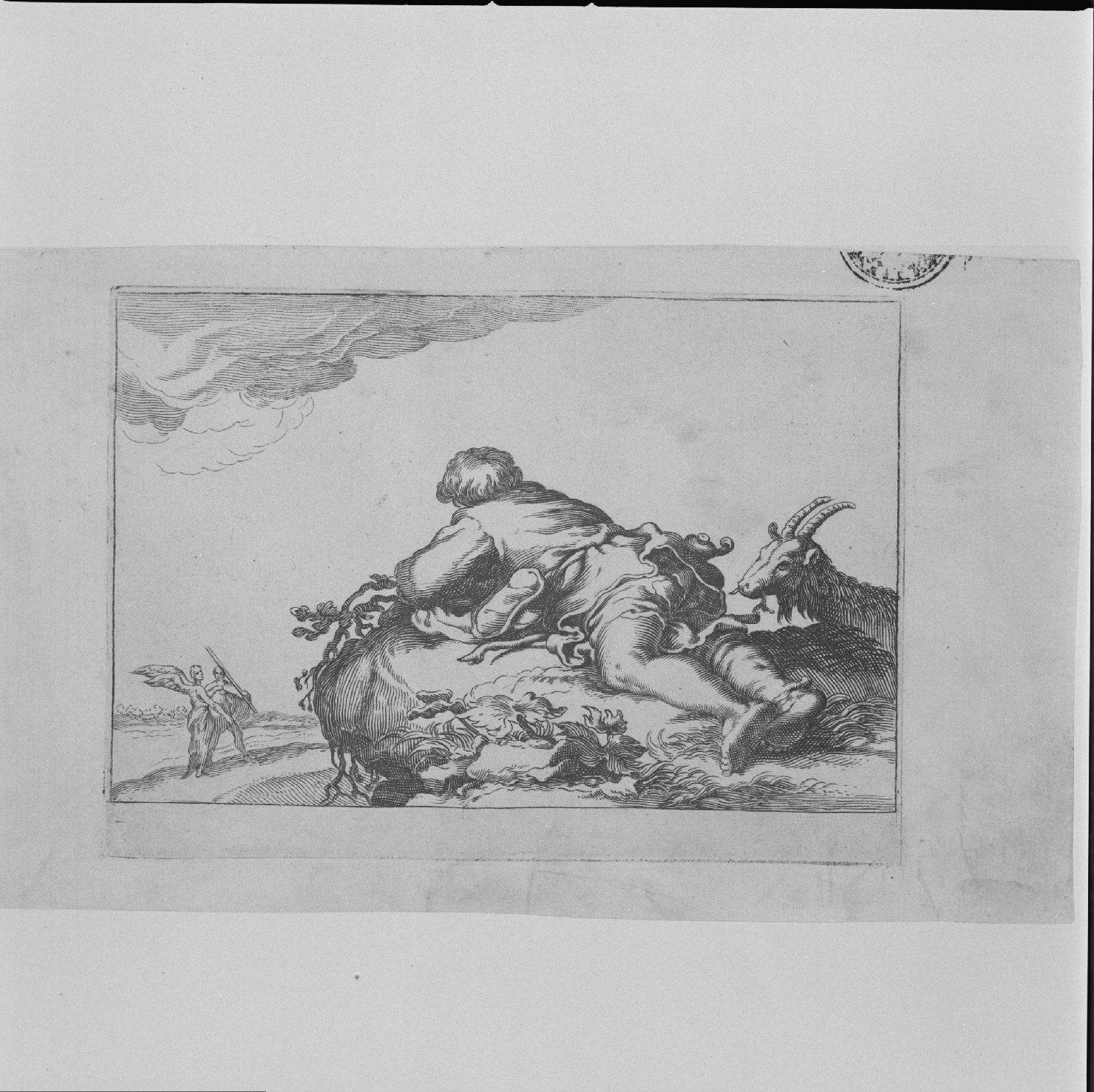 pastorello in riposo che guarda sullo sfondo un angelo che guida un uomo (stampa) di Bloemaert Abraham (secc. XVI/ XVII)