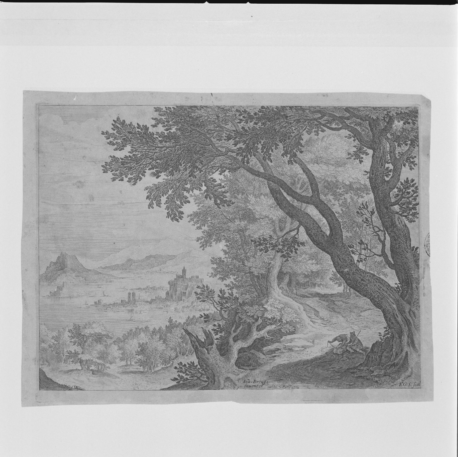 paesaggio con alberi e viandanti (stampa) di Sadeler Gillis il Giovane, Bruegel Jan il Vecchio detto Bruegel dei Velluti (secc. XVI/ XVII)