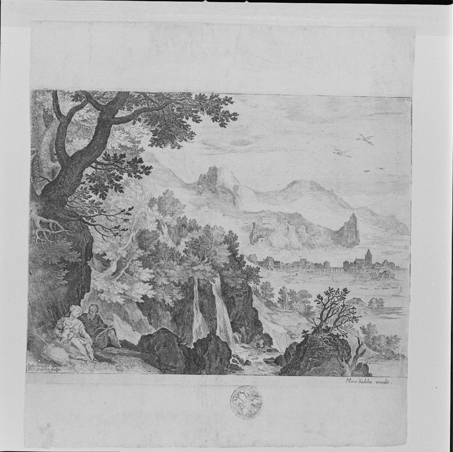 paesaggio con Sacra Famiglia (stampa) di Sadeler Gillis il Giovane, Bruegel Jan il Vecchio detto Bruegel dei Velluti (secc. XVI/ XVII)
