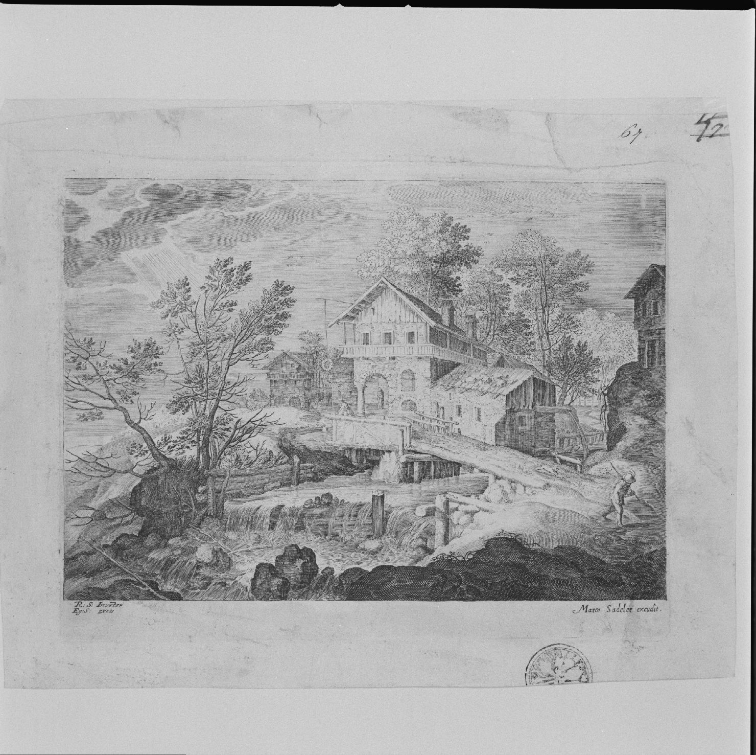 paesaggio con case sul torrente (stampa) di Sadeler Gillis il Giovane, Saverij Roelant (inizio sec. XVII)