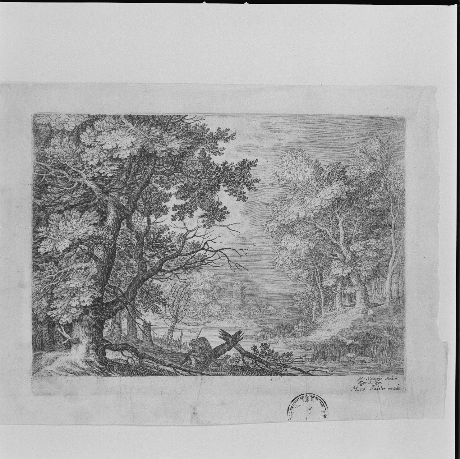 paesaggio con alberi (stampa) di Sadeler Gillis il Giovane, Saverij Roelant (inizio sec. XVII)