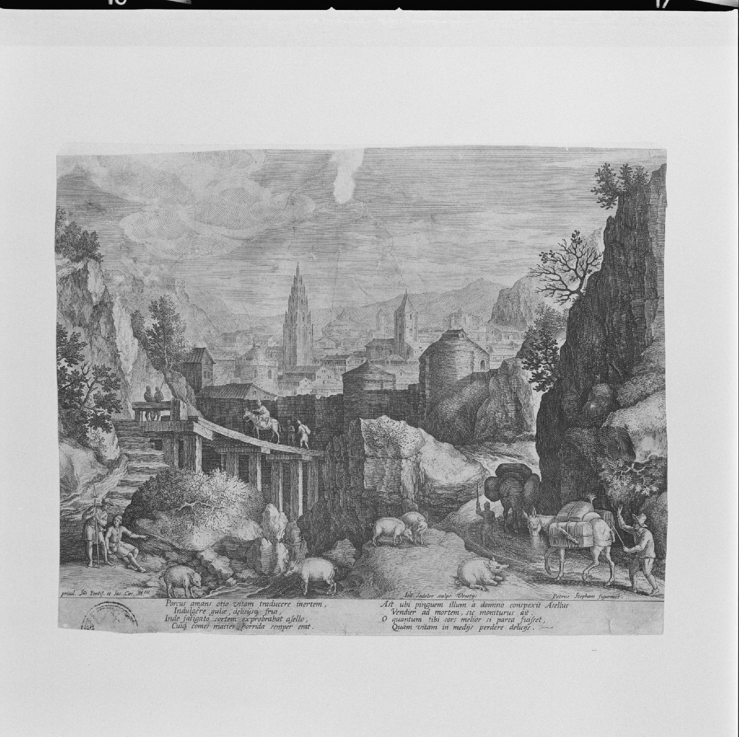 paesaggio con viandanti (stampa) di Sadeler Jan il Vecchio, Stephani Petrus (secc. XVI/ XVII)