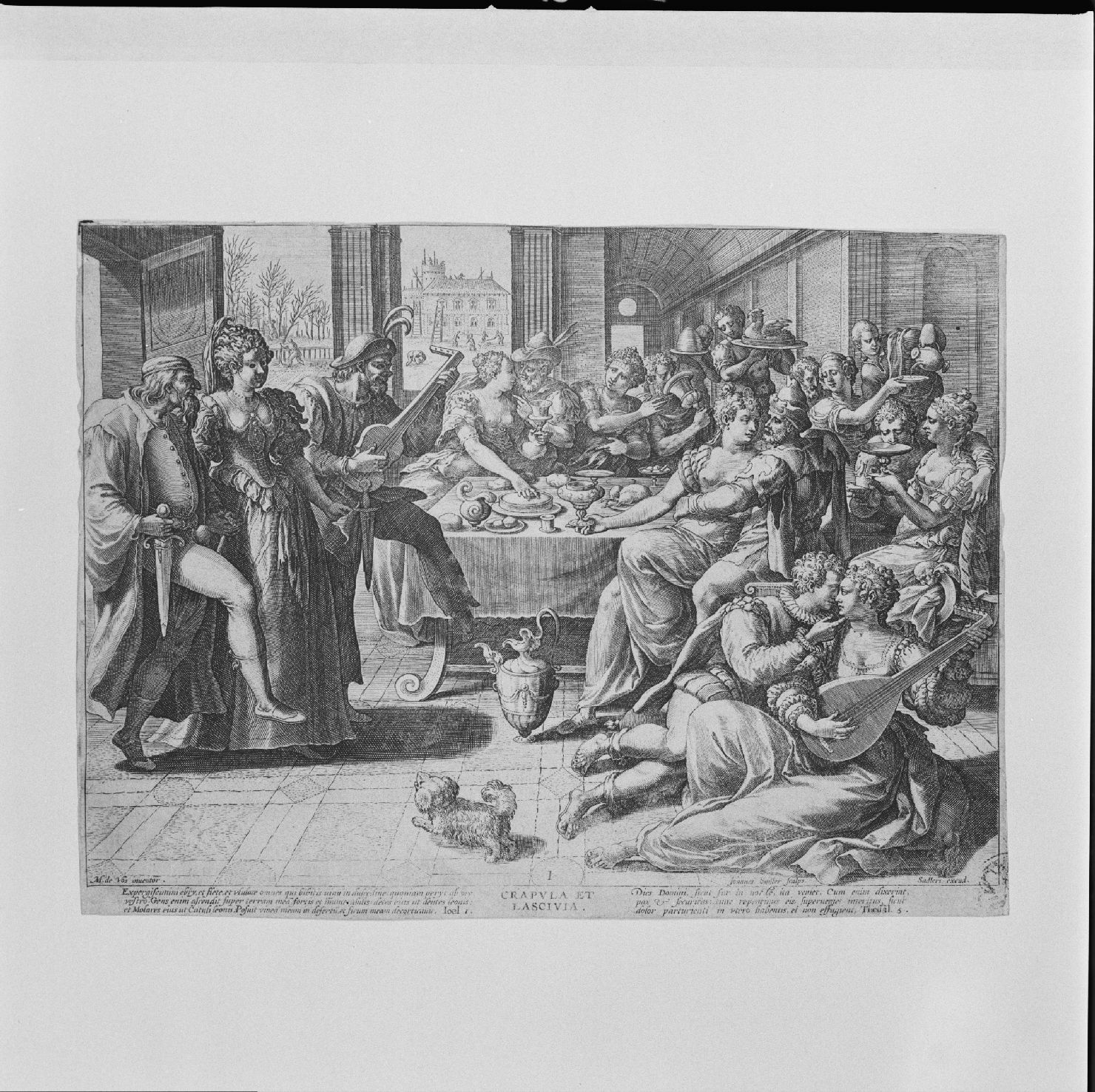 scena di gozzoviglia (stampa) di Sadeler Jan il Vecchio, Vos Martin de (secc. XVI/ XVII)
