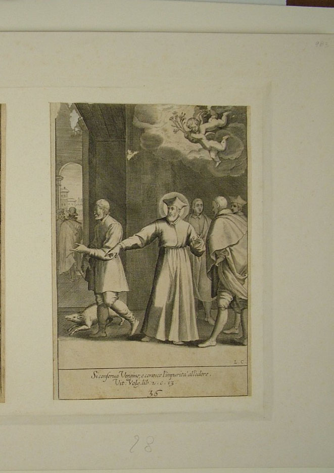San Filippo Neri si conferma vergine (stampa smarginata, elemento d'insieme) di Reni Guido (attribuito), Ciamberlano Luca (attribuito) (primo quarto sec. XVII)