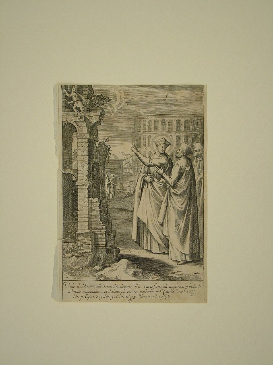 San Filippo Neri incontra il demonio (stampa smarginata, elemento d'insieme) di Reni Guido (attribuito), Ciamberlano Luca (attribuito) (primo quarto sec. XVII)