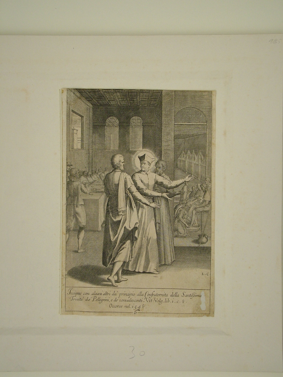 San Filippo Neri con la confraternita (stampa smarginata, elemento d'insieme) di Reni Guido (attribuito), Ciamberlano Luca (attribuito) (primo quarto sec. XVII)