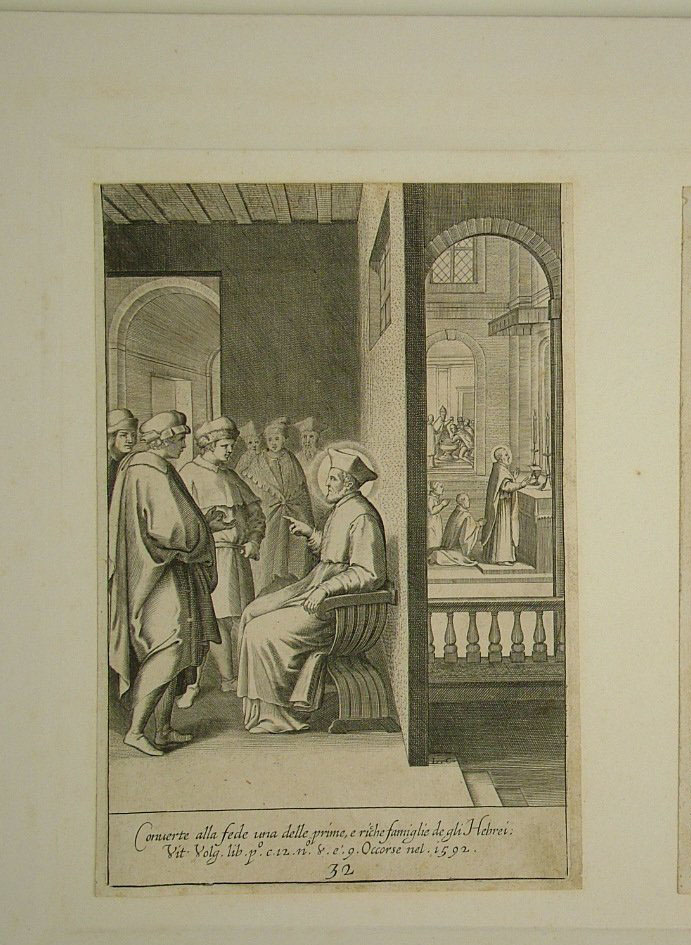 San Filippo Neri converte una famiglia ebrea (stampa smarginata, elemento d'insieme) di Reni Guido (attribuito), Ciamberlano Luca (attribuito) (primo quarto sec. XVII)