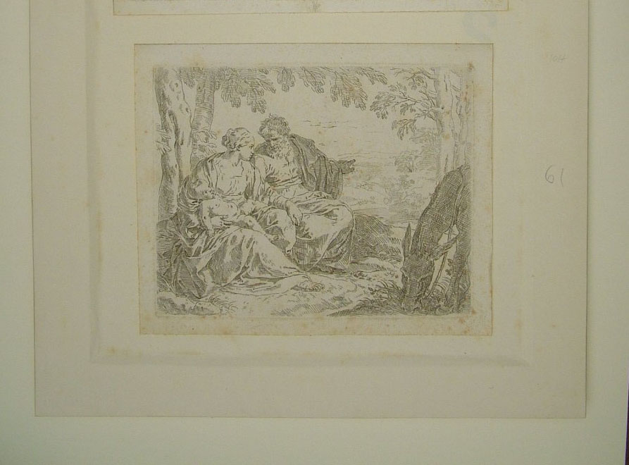 riposo nella fuga in Egitto (stampa) di Cantarini Simone (attribuito) (secondo quarto sec. XVII)