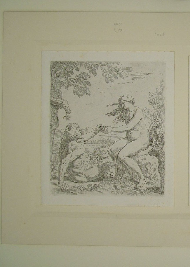 Adamo ed Eva nel paradiso terrestre (stampa) di Cantarini Simone (attribuito) (secondo quarto sec. XVII)