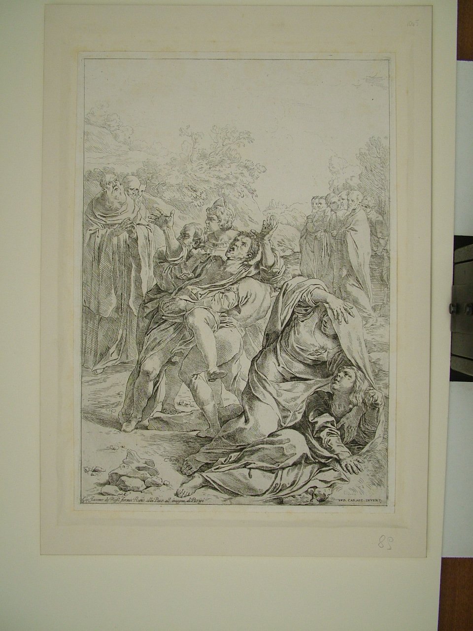 San Benedetto guarisce un indemoniato (stampa) di Cantarini Simone (attribuito), Rossi Giovanni Giacomo (attribuito) (secondo quarto sec. XVII)