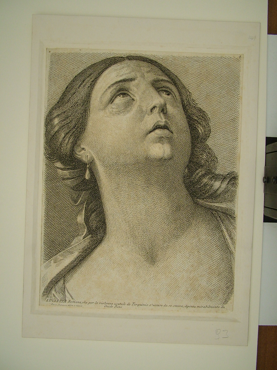 Lucrezia (stampa smarginata, elemento d'insieme) di Reni Guido (attribuito), Fidanza Paolo (attribuito) (sec. XVIII)