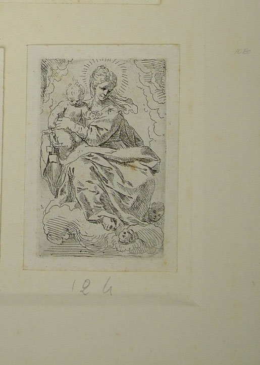 Madonna con Bambino sulle nuvole (stampa) di Cantarini Simone (attribuito) (secondo quarto sec. XVII)