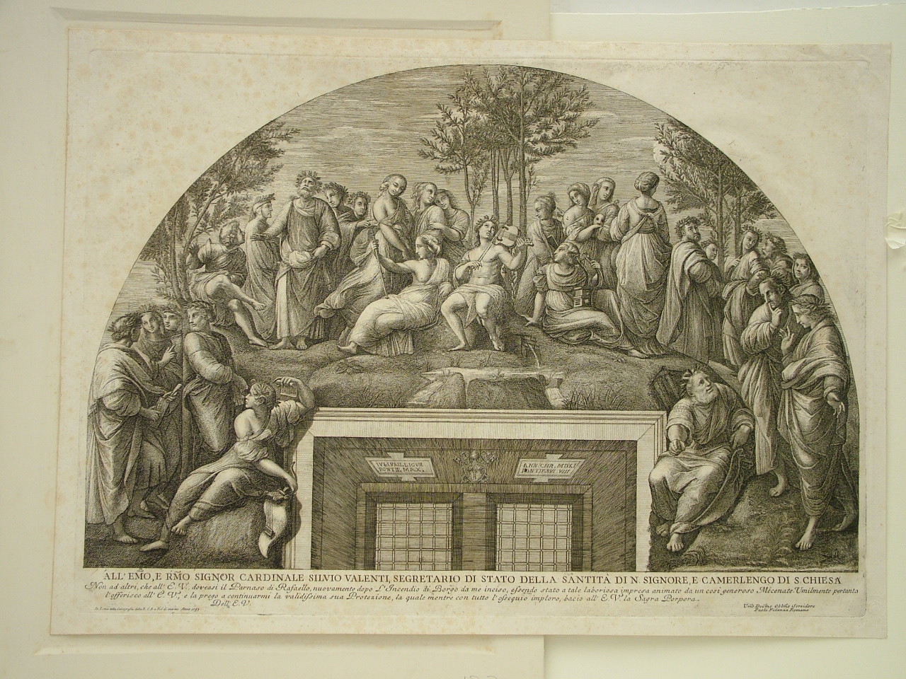 Parnaso (stampa, elemento d'insieme) di Sanzio Raffaello (attribuito), Fidanza Paolo (attribuito) (terzo quarto sec. XVIII)