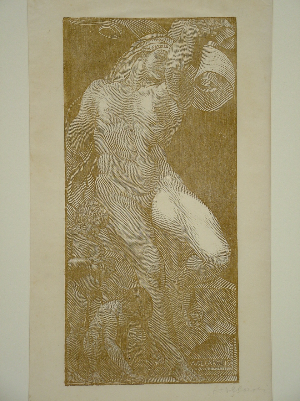 figura femminile nuda con putti (stampa smarginata) di De Carolis Adolfo (attribuito) (primo quarto sec. XX)