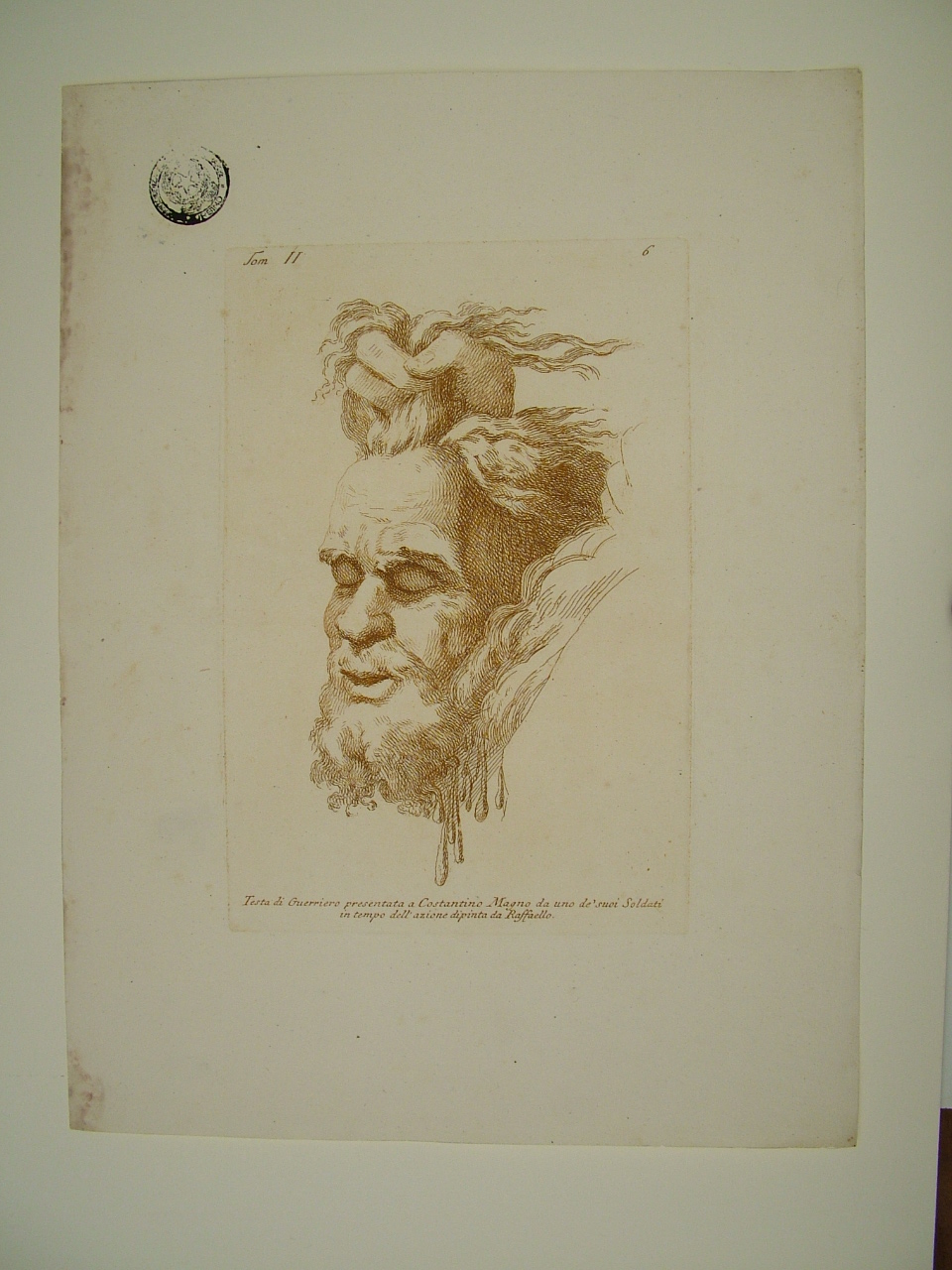 testa di guerriero decapitata (stampa, elemento d'insieme) di Sanzio Raffaello (attribuito), Fidanza Paolo (attribuito) (terzo quarto sec. XVIII)