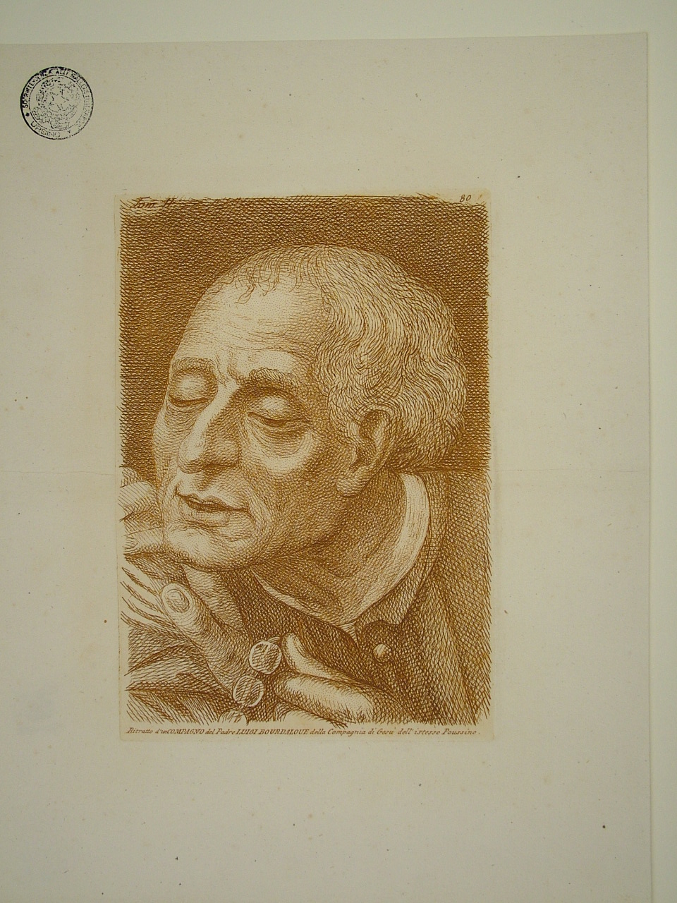 ritratto d'uomo (stampa, elemento d'insieme) di Poussin Nicolas (attribuito), Fidanza Paolo (attribuito) (terzo quarto sec. XVIII)