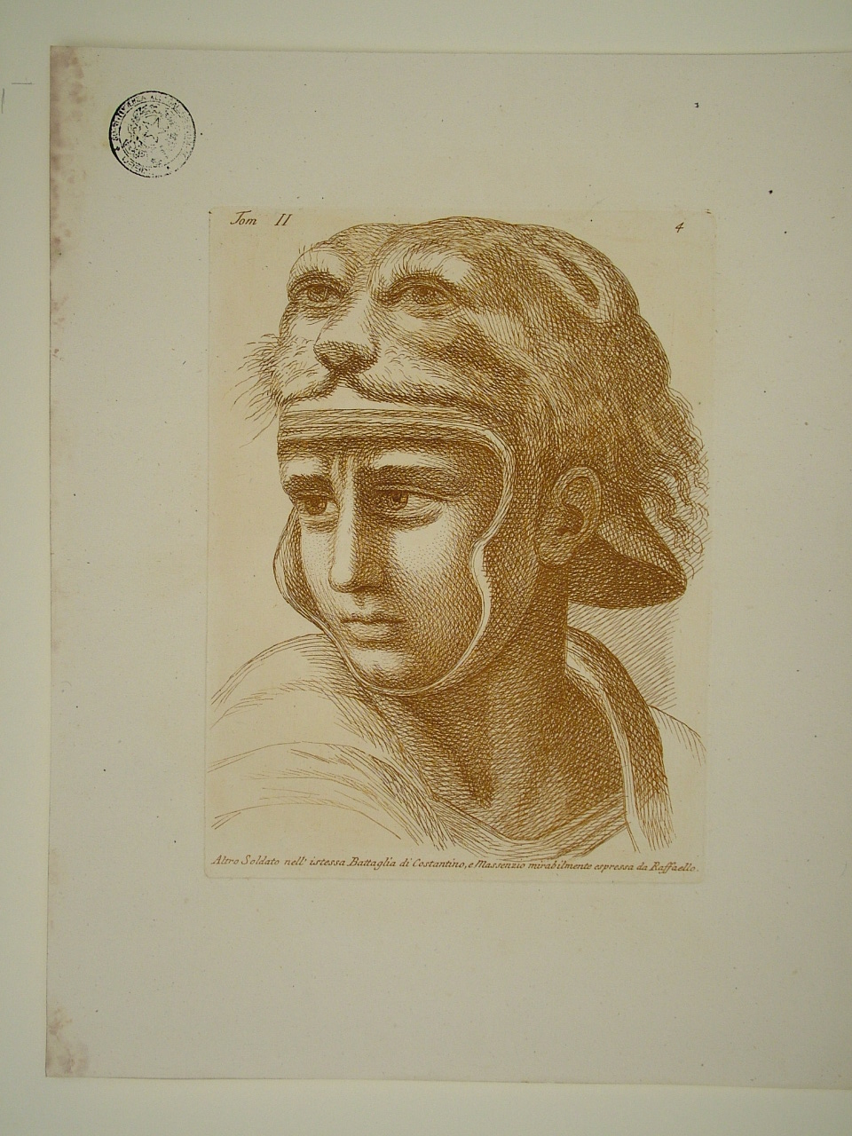 testa di guerriero (stampa, elemento d'insieme) di Sanzio Raffaello (attribuito), Fidanza Paolo (attribuito) (terzo quarto sec. XVIII)