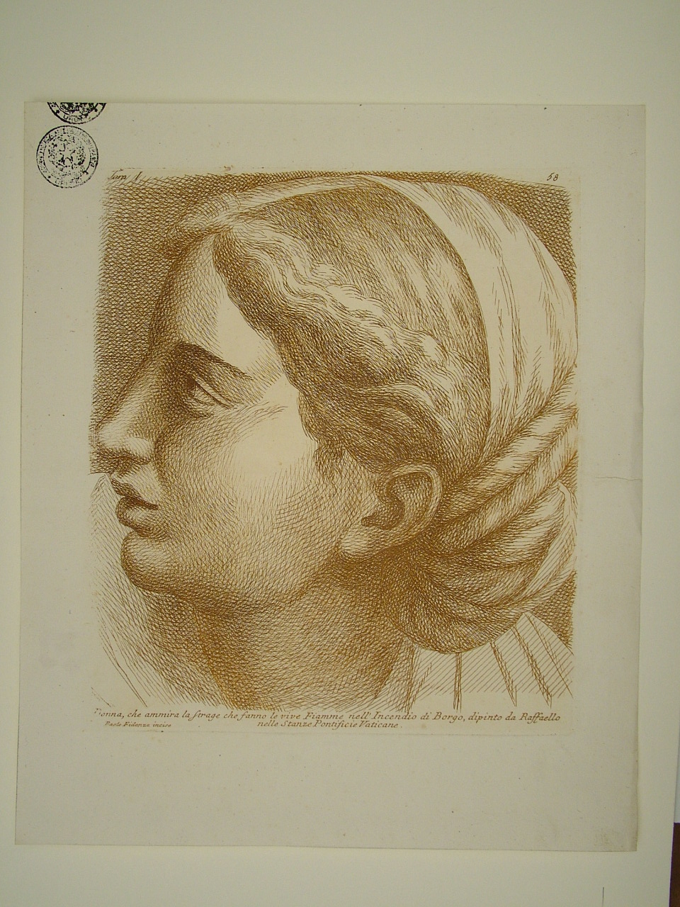 figura femminile (stampa, elemento d'insieme) di Sanzio Raffaello (attribuito), Fidanza Paolo (attribuito) (terzo quarto sec. XVIII)