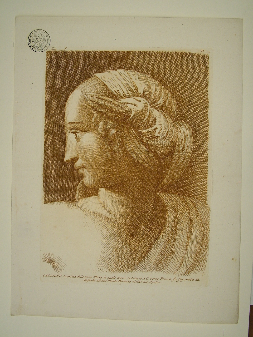 Calliope (stampa, elemento d'insieme) di Sanzio Raffaello (attribuito), Fidanza Paolo (attribuito) (terzo quarto sec. XVIII)