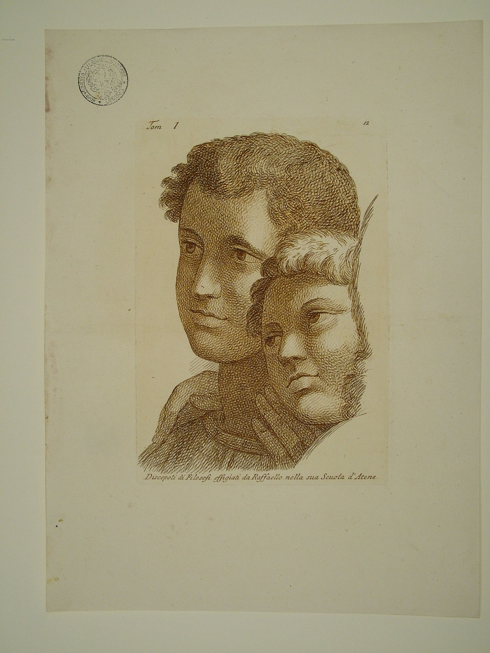discepoli di filosofi (stampa, elemento d'insieme) di Sanzio Raffaello (attribuito), Fidanza Paolo (attribuito) (terzo quarto sec. XVIII)