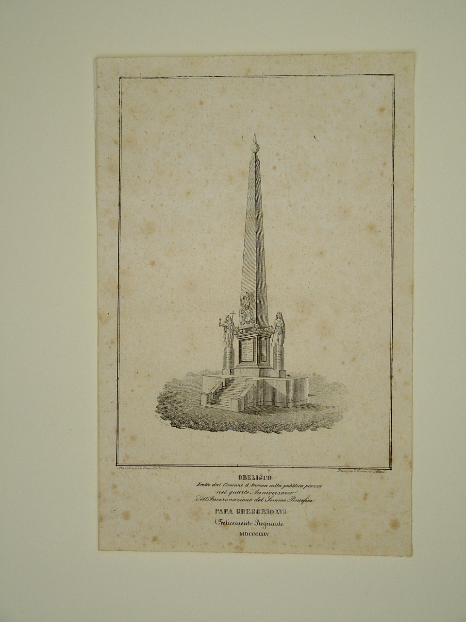 obelisco di Gregorio XVI (stampa) di Masi Evaristo (attribuito) - ambito Italia centrale (secondo quarto sec. XIX)