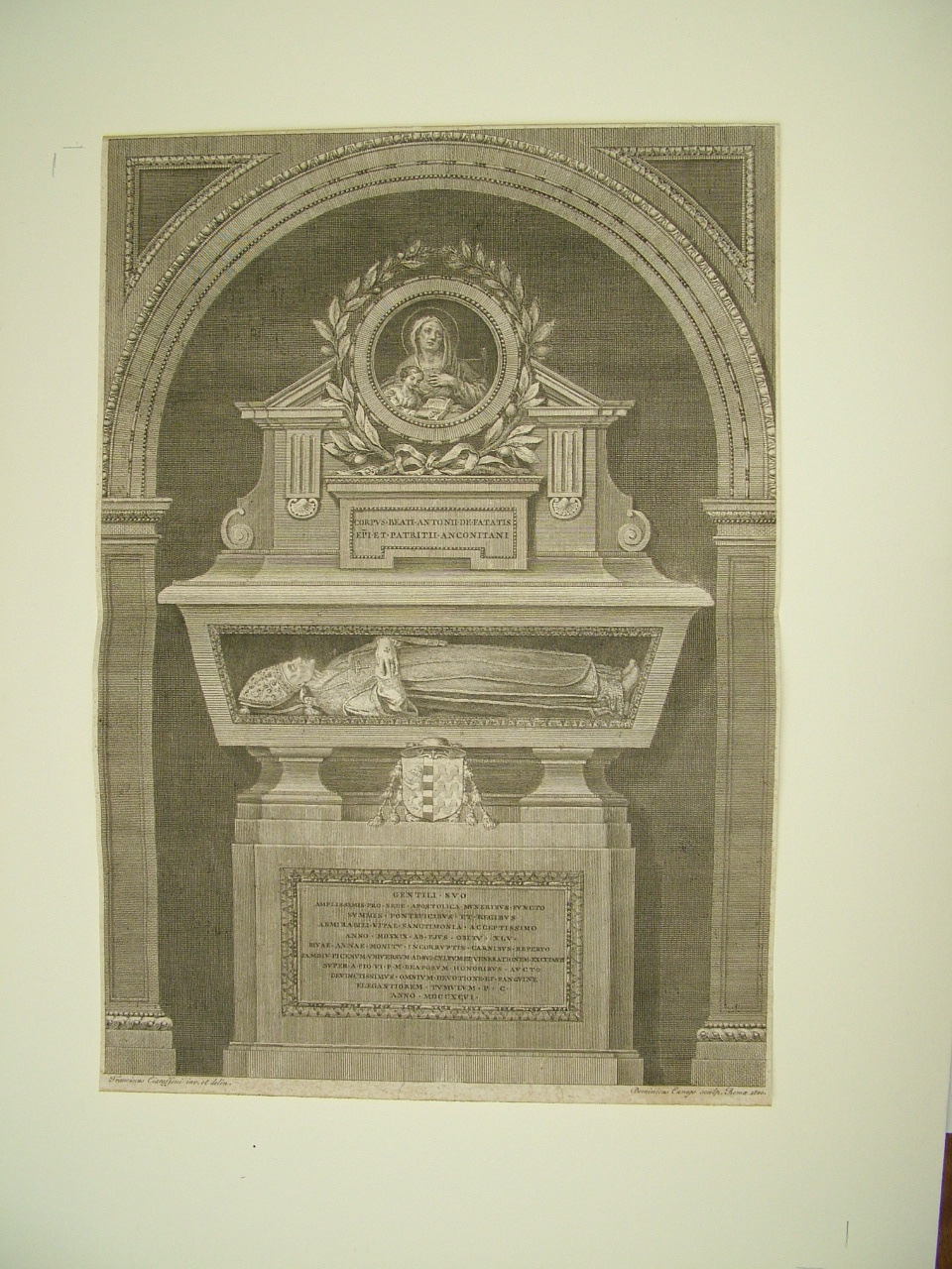 tomba del beato Antonio Fatati (stampa) di Ciaraffoni Francesco (attribuito), Cunego Domenico (attribuito) (primo quarto sec. XIX)