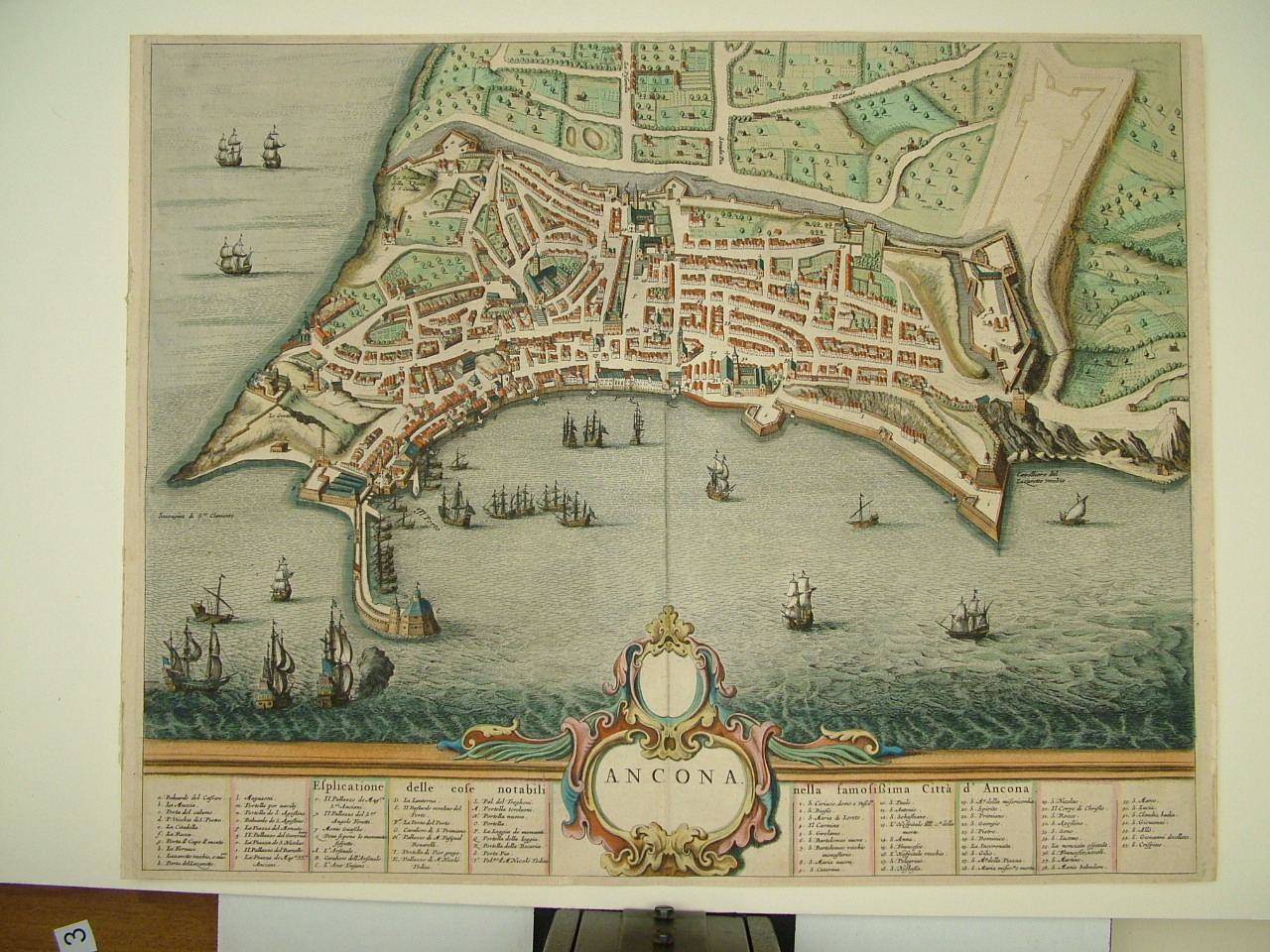 pianta della città di Ancona (stampa colorata a mano) - produzione Italia centrale (seconda metà sec. XVII)