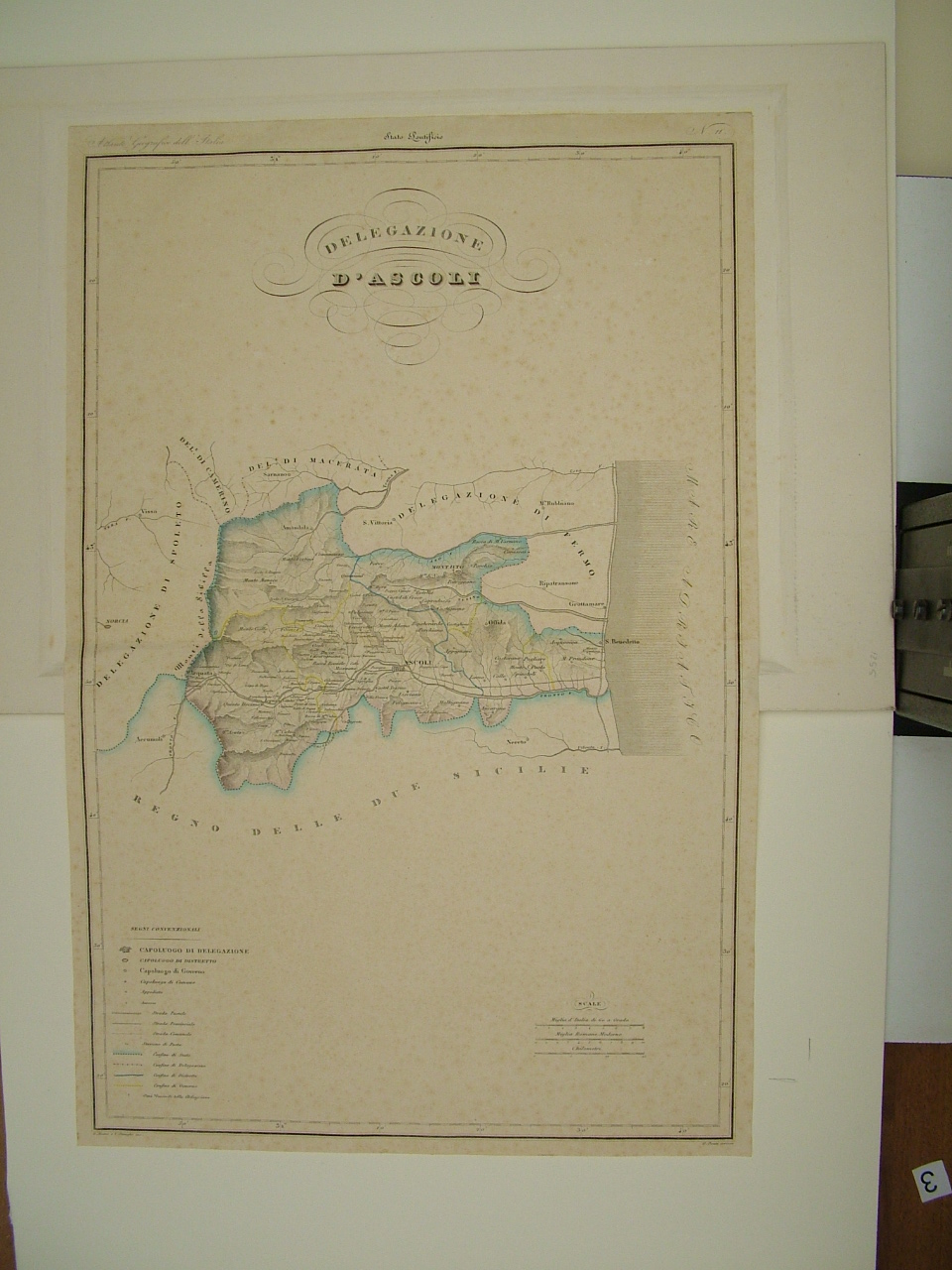 carta geografica della delegazione di Ascoli (stampa colorata a mano) - ambito italiano (secondo quarto sec. XIX)