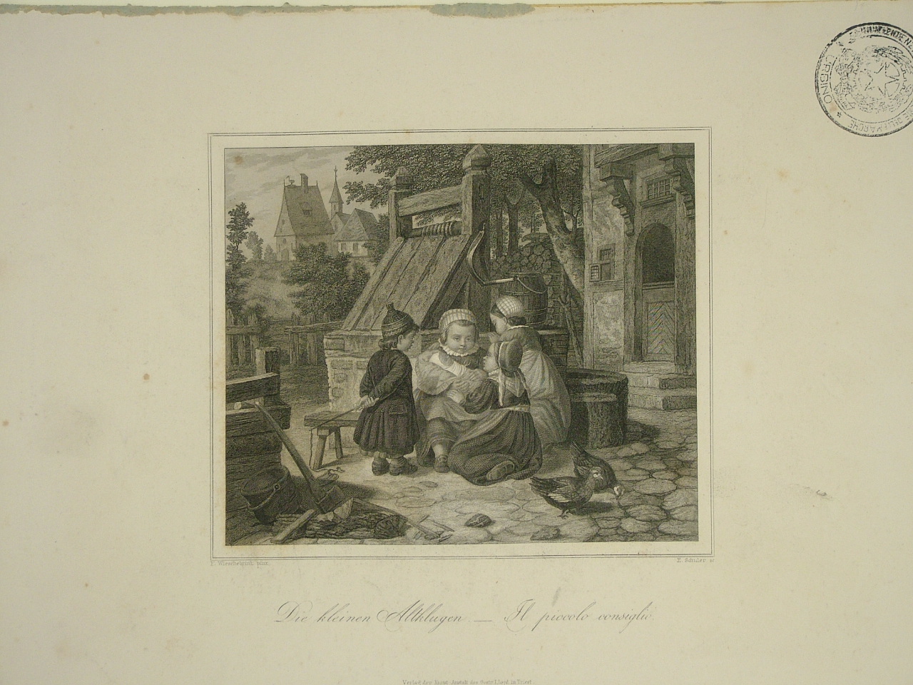fanciulli in un cortile (stampa) di Schuler Edoward (sec. XIX)