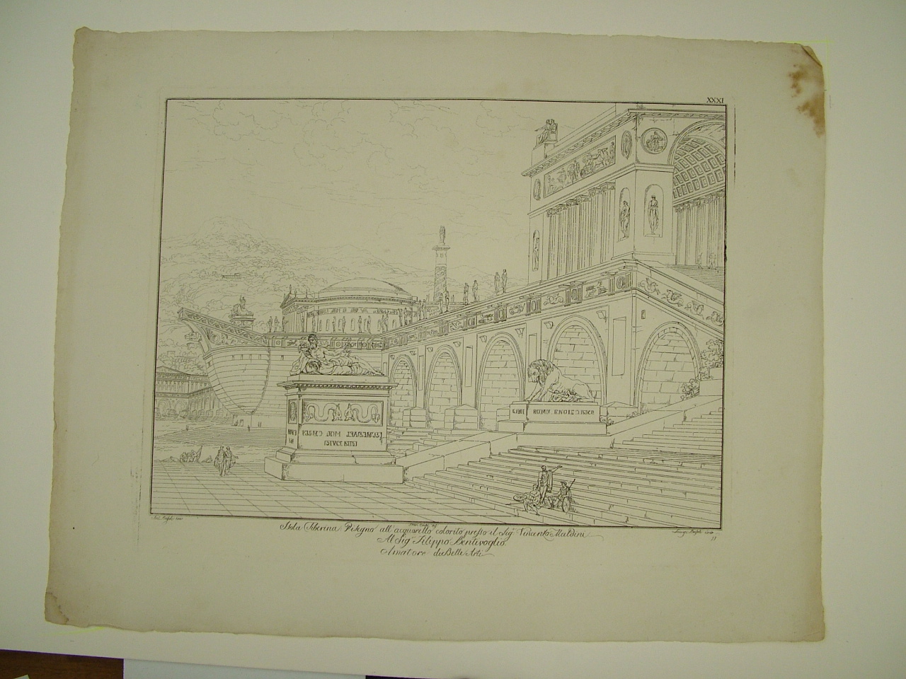 L'Isola Tiberina, veduta di Roma (stampa) di Basoli Luigi, Basoli Antonio, Cocchi Francesco (inizio sec. XIX)