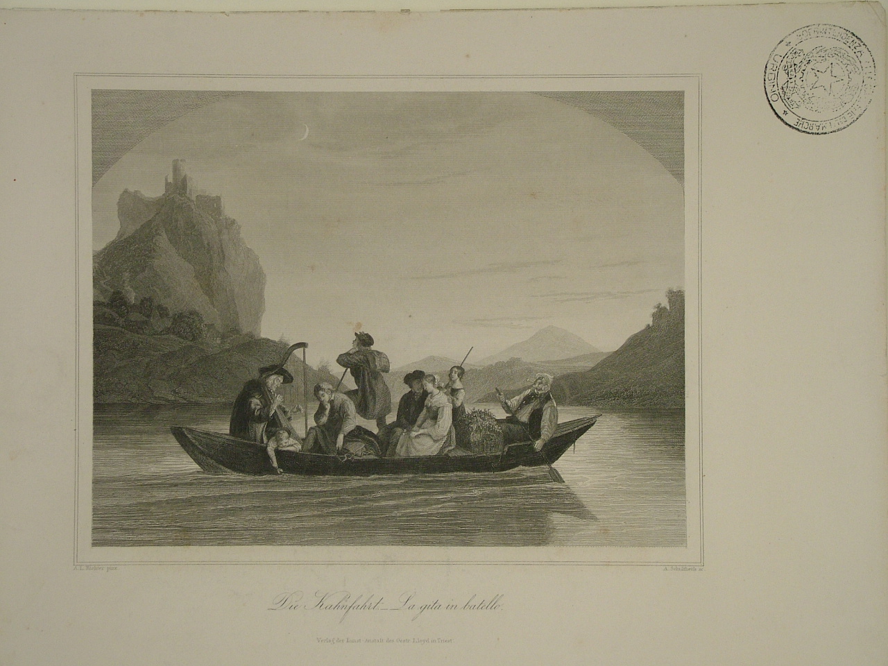 La gita in battello, scena lacustre con figure (stampa) di Schultheiss Albrecht (seconda metà sec. XIX)