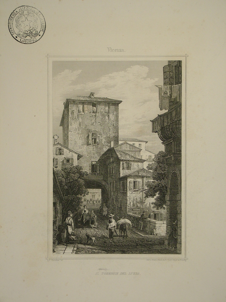 Il torrione del Luzzo, veduta di Vicenza (stampa) di Chevalier Pietro (seconda metà sec. XIX)