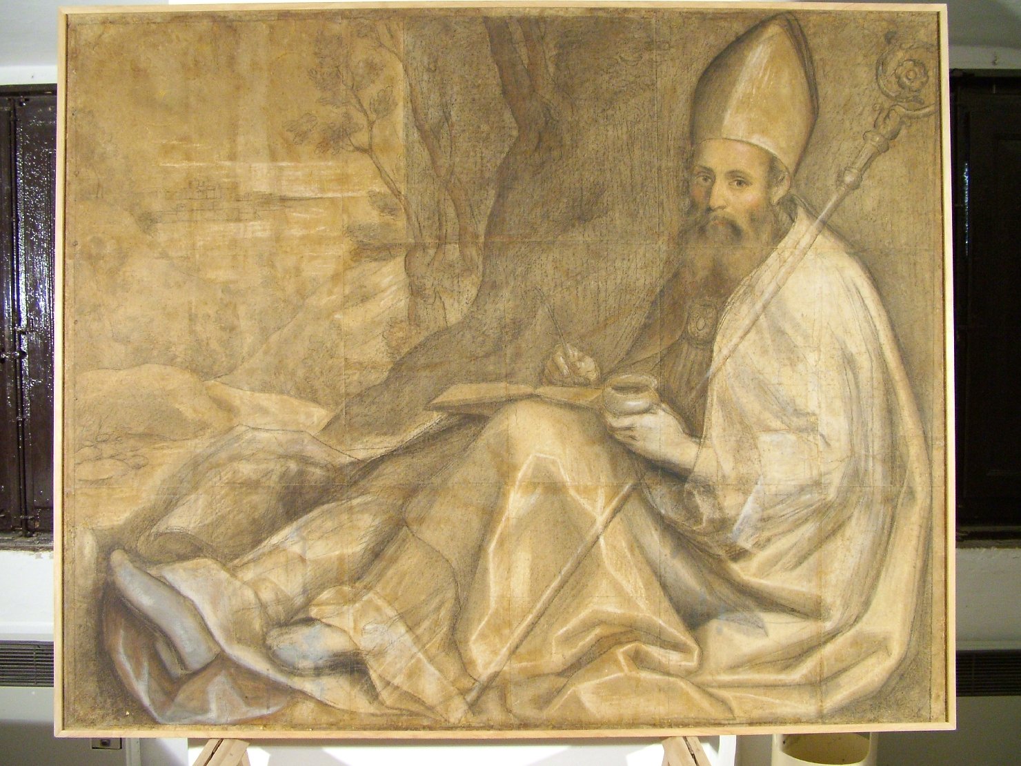 Santo vescovo (disegno) di Barocci Federico (bottega) (secc. XVI/ XVII)