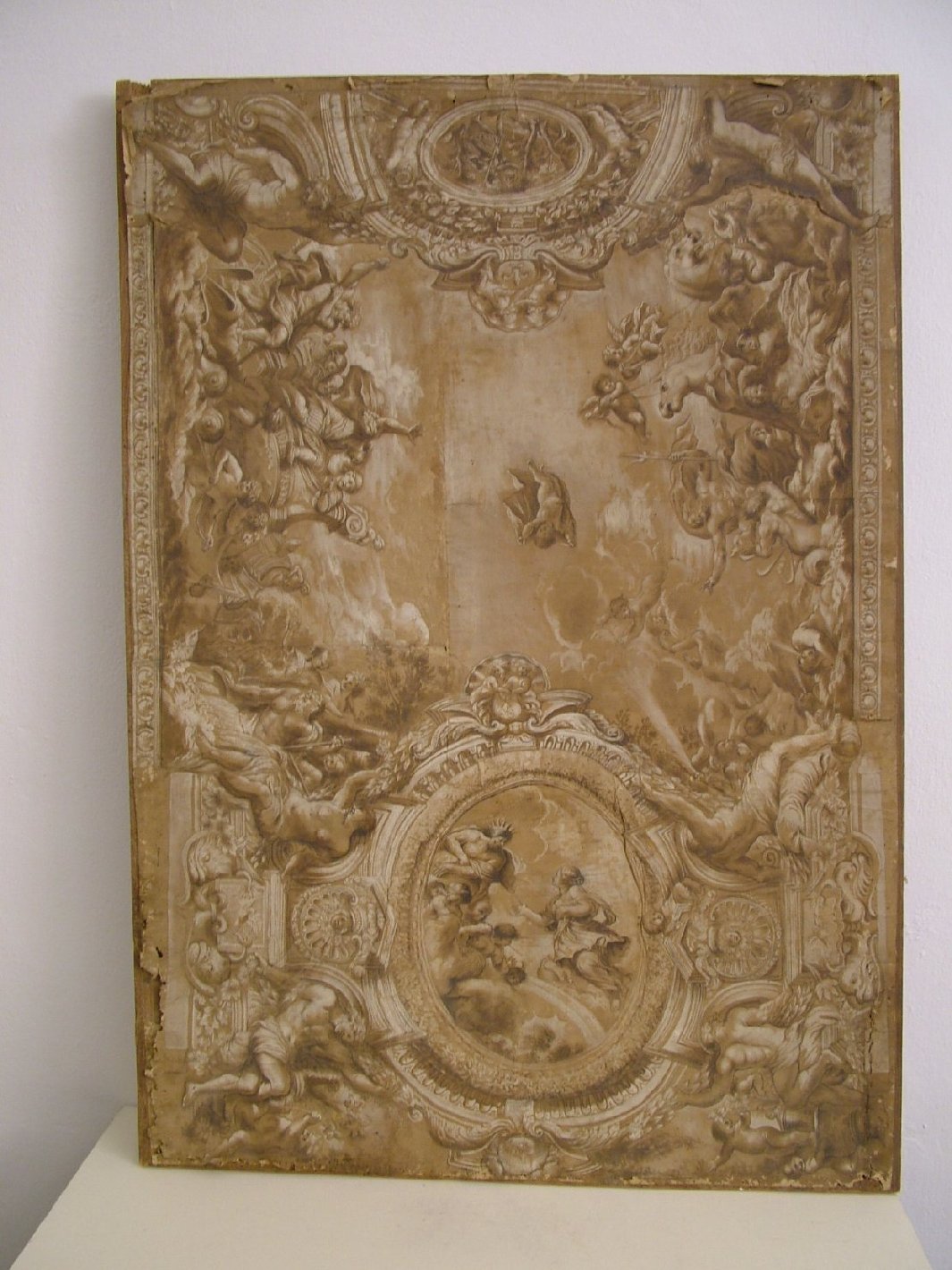 Enea approda alla foce del Tevere, Nettuno placa la tempesta, storie di Enea (disegno) di Pietro da Cortona (secondo quarto sec. XVII)