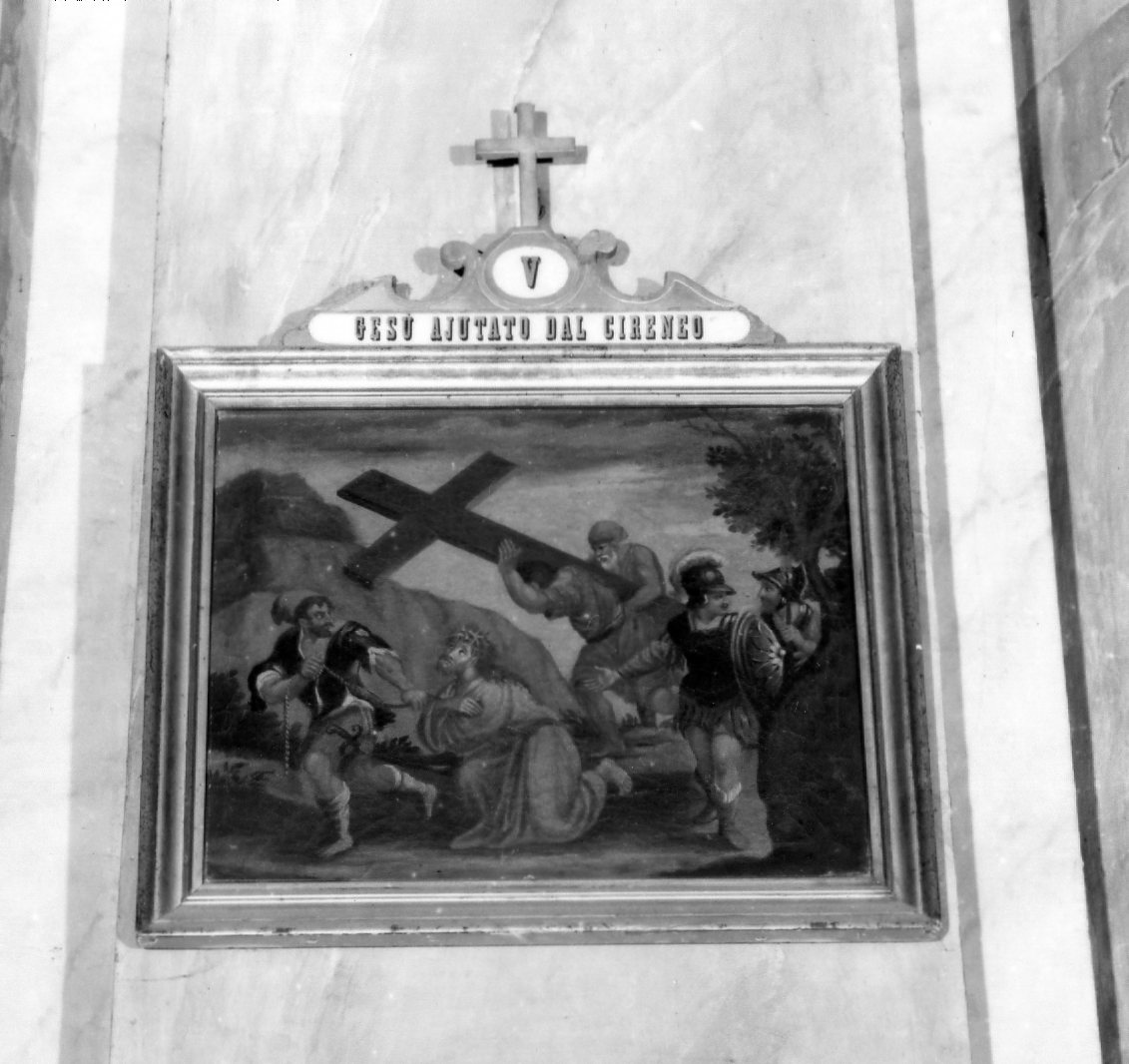 stazione V: Gesù aiutato da Simone il Cireneo a portare la croce (dipinto, elemento d'insieme) - ambito marchigiano (sec. XVIII)