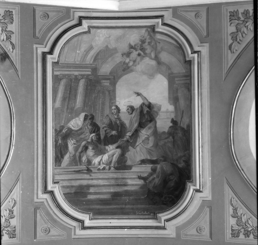 San Pietro e San Giovanni Evangelista guariscono lo storpio (dipinto, elemento d'insieme) di Galimberti Silvio (sec. XX)