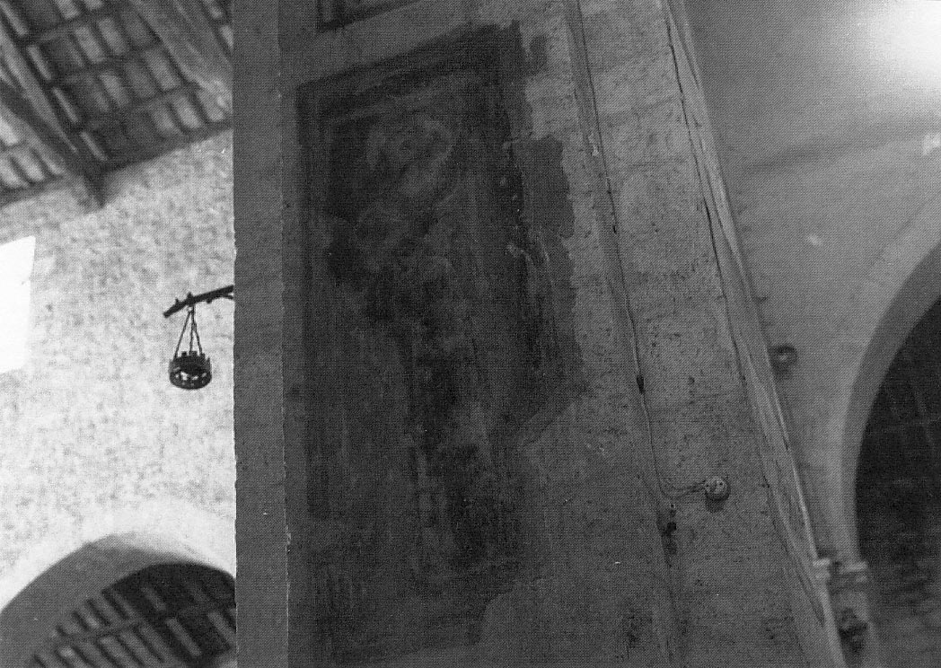 Testa di Santo e Vergine, testa di santo (dipinto murale, elemento d'insieme) - ambito marchigiano (sec. XIV)