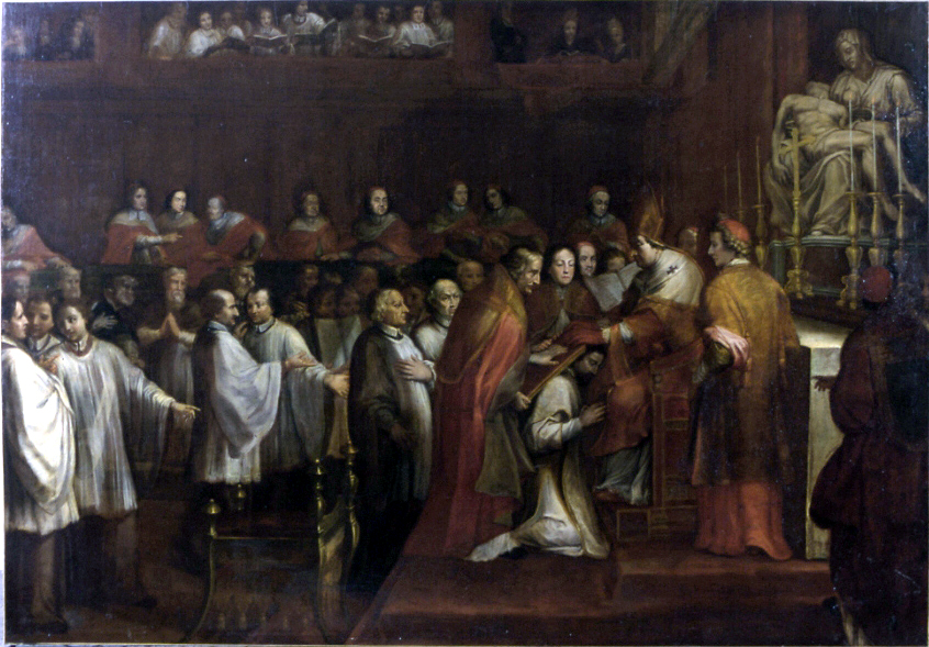 Papa Clemente XI ordina un sacerdote (dipinto) di Ghezzi Pier Leone (e aiuti) (prima metà sec. XVIII)
