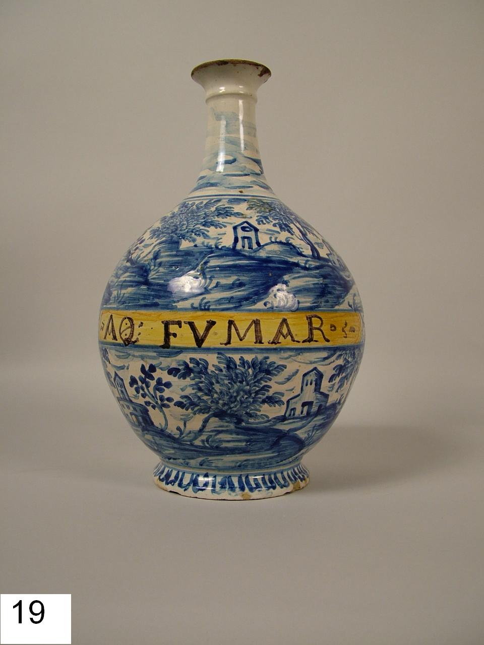 paesaggi con edifici (fiasca, elemento d'insieme) - manifattura pugliese (prima metà sec. XVIII)