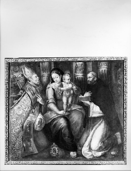 Madonna con Bambino con Sant'Agostino e San Domenico (dipinto, elemento d'insieme) di Bellini Filippo (sec. XVI)