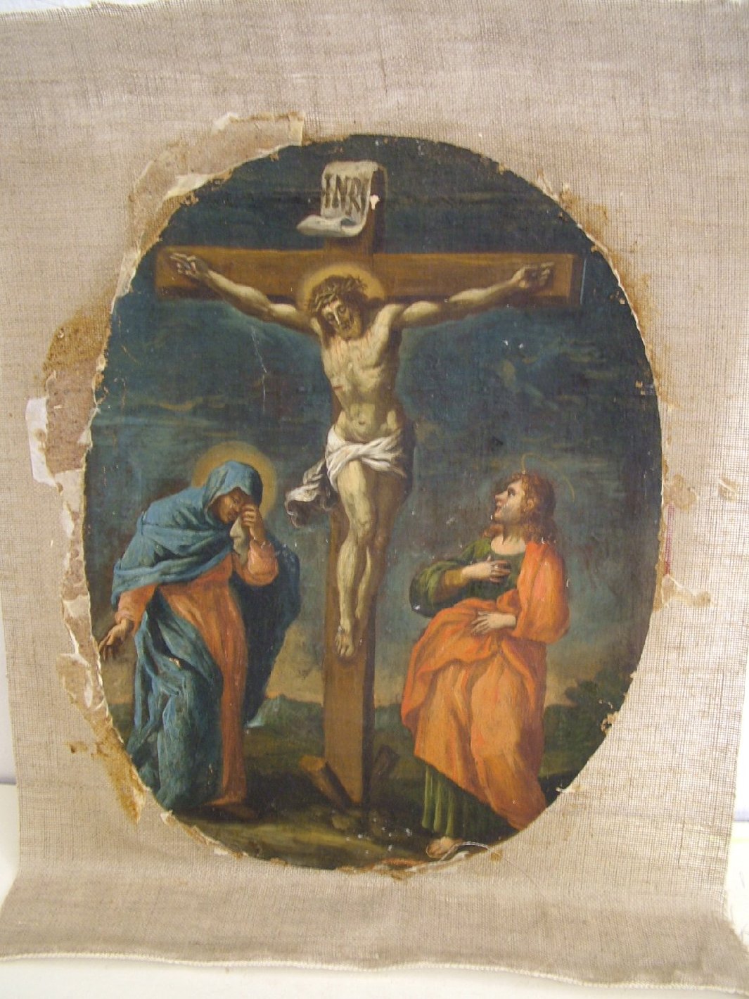 crocifissione di Cristo con la Madonna e Santa Maria Maddalena (dipinto) - ambito marchigiano (seconda metà sec. XVII)