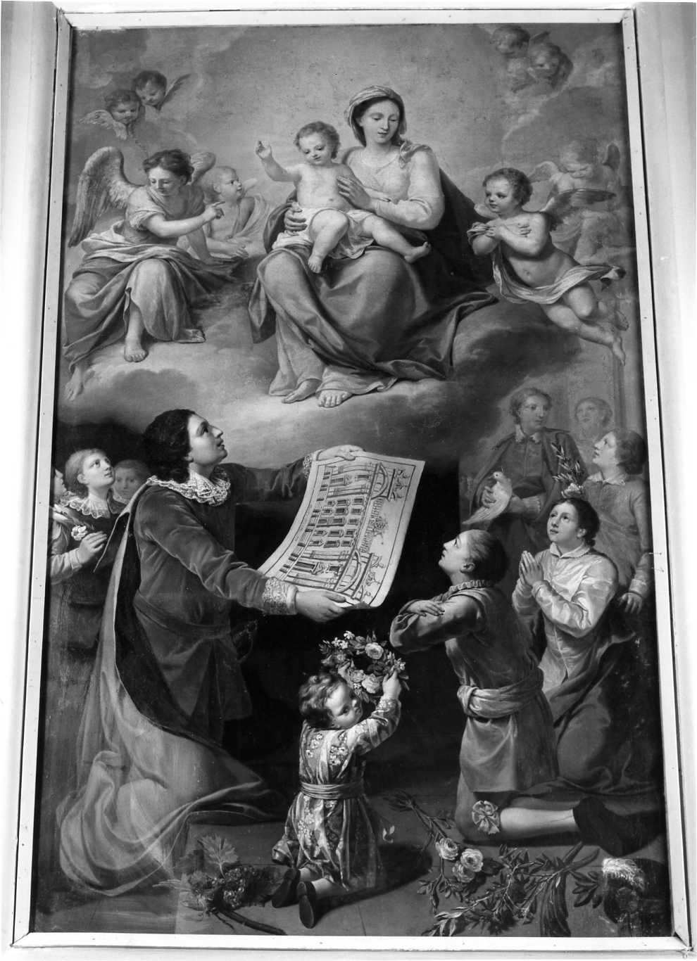 Offerta alla Vergine della fabbrica di S. Firenze, Granduca di Toscana che dona la chiesa di S. Firenze (dipinto, opera isolata) di Fabbrini Giuseppe Antonio (attribuito) (seconda metà sec. XVIII)