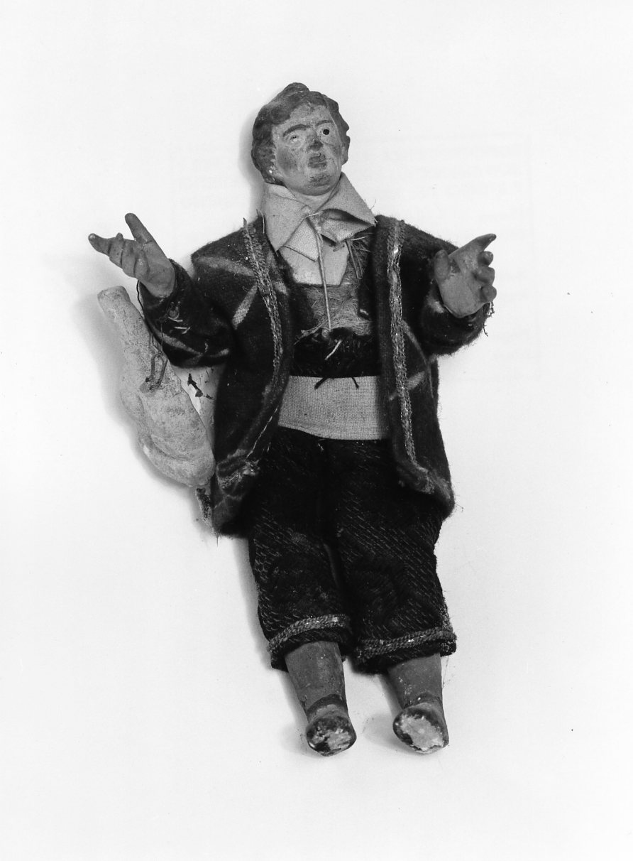 popolano con prosciutto (statuetta di presepio, elemento d'insieme) - bottega Italia meridionale (fine/inizio secc. XIX/ XX)