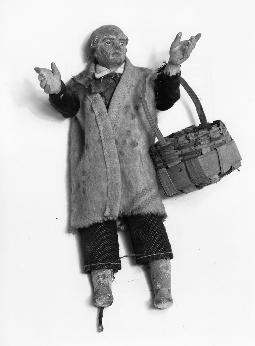 popolano con cesto (statuetta di presepio, elemento d'insieme) - bottega Italia meridionale (fine/inizio secc. XIX/ XX)